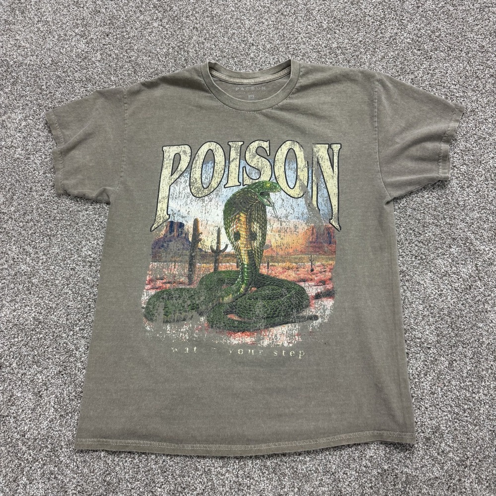 Poison PacSun Shirt Mens Medium Green Snake Desert Tee T-Shirt Watch Your Step